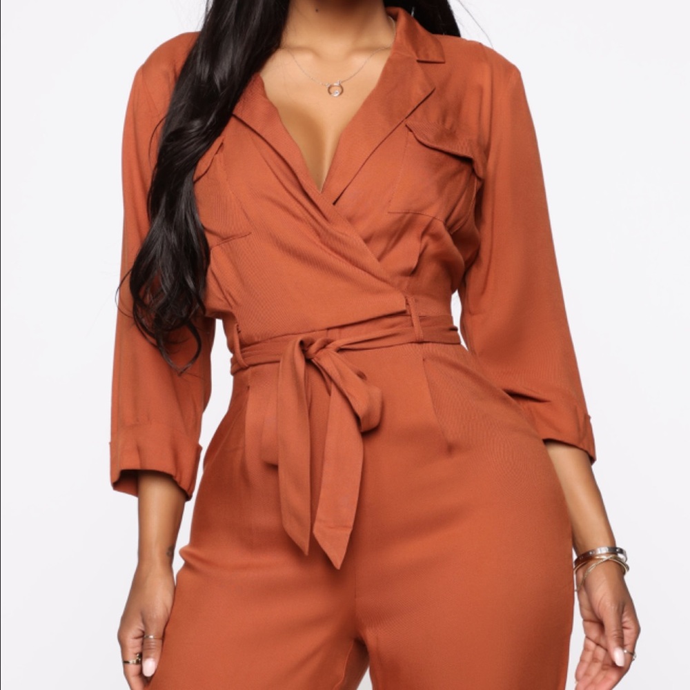 Rust cargo jumpsuit